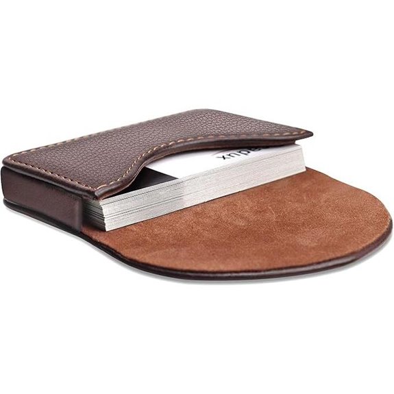 Coffee Leather Business Card Holder with Magnet