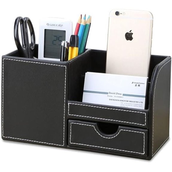 KINGFOM Leather Desk Organizer with Drawer