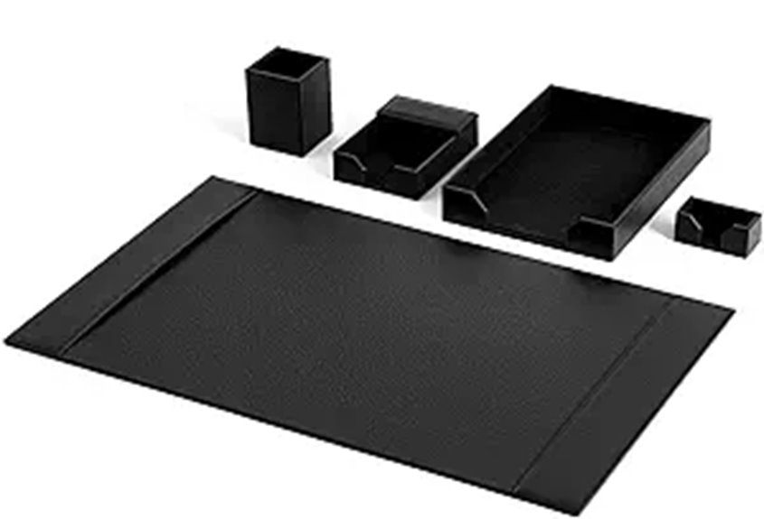 Leather Desk Pad Set with Organizer and Rails