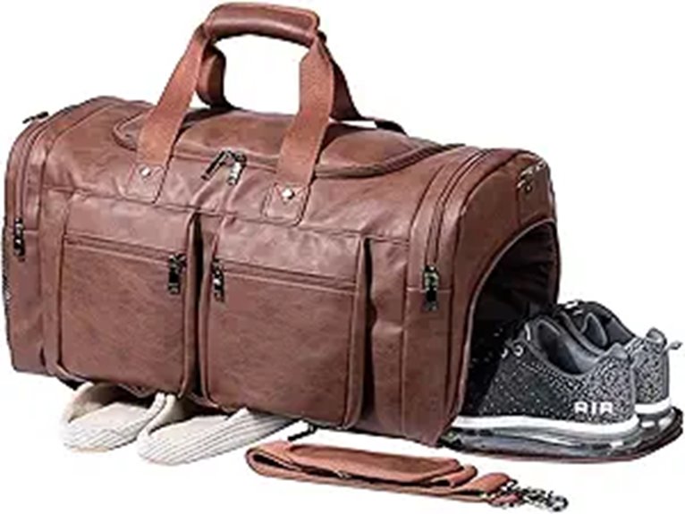 Leather Travel Duffel Bag with Shoe Pouch
