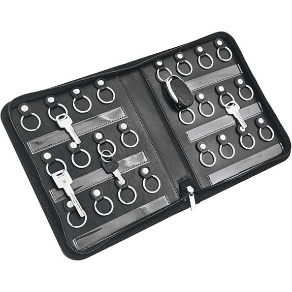 Leather Key Organizer with 24 Hooks and Zipper