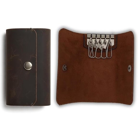 Leather Key Sleeve with 6 Rings and Button Closure