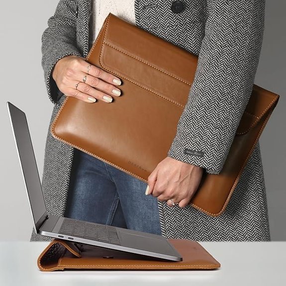 Genuine Leather Laptop Sleeve with Stand (15-16”)