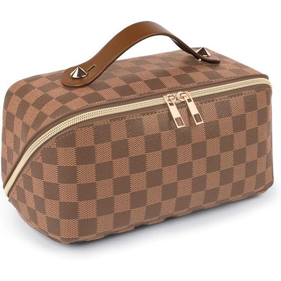 Leather Travel Makeup Bag with Divider and Handle
