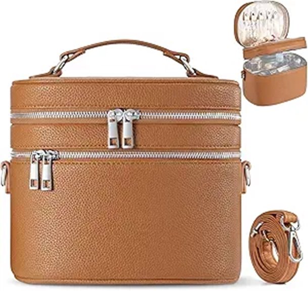 Leather Makeup Bag Organizer with Handle for Women