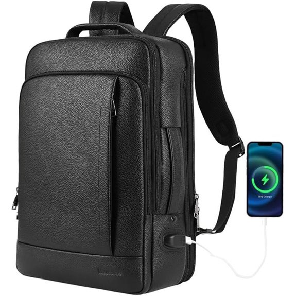 Genuine Leather Backpack for Men with USB Charging