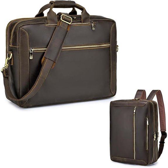 Large Leather Briefcase Convertible Backpack for Men