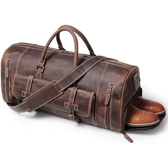 Mens Leather Weekender Duffel Bag with Shoe Compartment