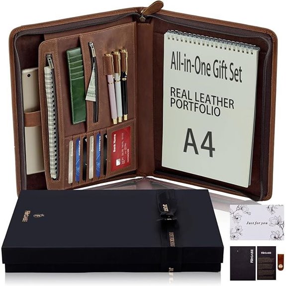 Leather Portfolio Gift Set with Zipper and Accessories