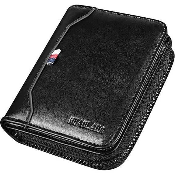 HUANLANG RFID Bifold Leather Wallet with Zipper