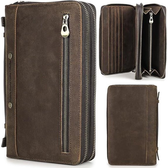 Genuine Leather Clutch Wallet with RFID and Multiple Slots