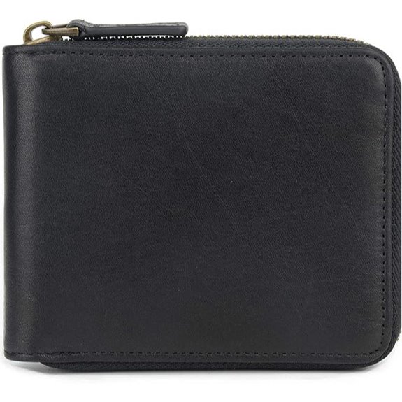 Genuine Leather RFID Zipper Wallet with Coin Pocket
