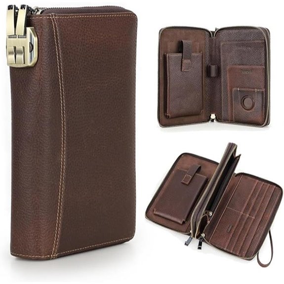 Leather Airtag Passport Holder with RFID Zipper Wallet