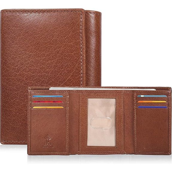 Leather RFID Mens Trifold Wallet with ID Window