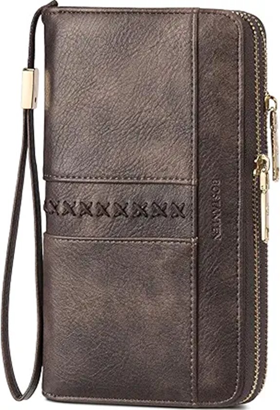 BOSTANTEN Leather RFID Wallet with Zipper & Wristlet