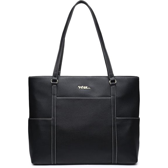 Leather Tote Bag for 15-Inch Laptops with Trolley Strap