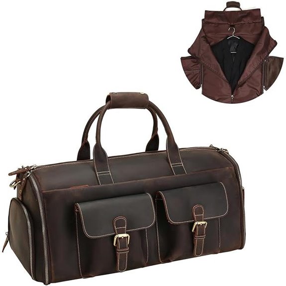 Convertible Leather Garment Bag with Shoe Pouch for Travel