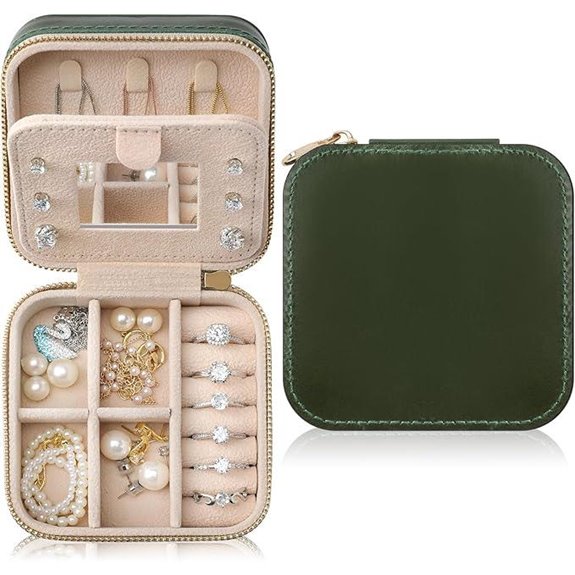 Genuine Leather Travel Jewelry Organizer with Mirror