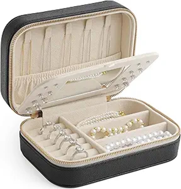 Genuine Leather Travel Jewelry Organizer with Mirror