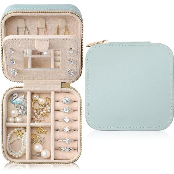 Genuine Leather Travel Jewelry Organizer Case with Mirror