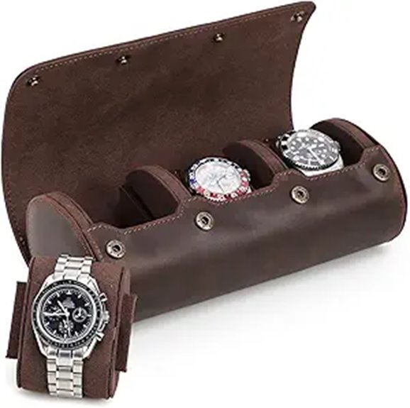 Genuine Leather Watch Roll with 3 Slots for Travel