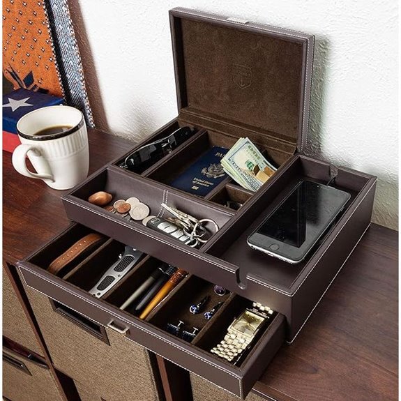 Mens Leather Watch Box with Charging Station