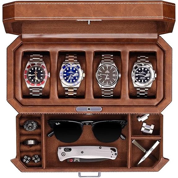 Rothwell 4 Slot Leather Watch Box with Drawer