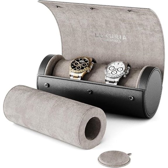 Leather Watch Roll with Jewelry Storage and Cleaning Cloth