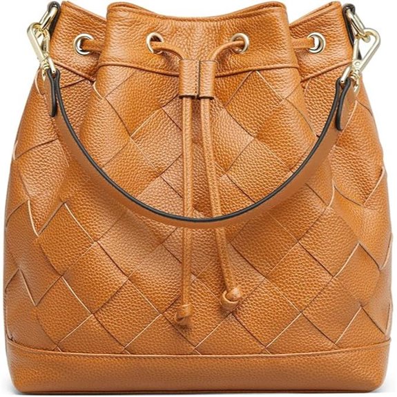 Kattee Woven Leather Bucket Crossbody Bag with Straps