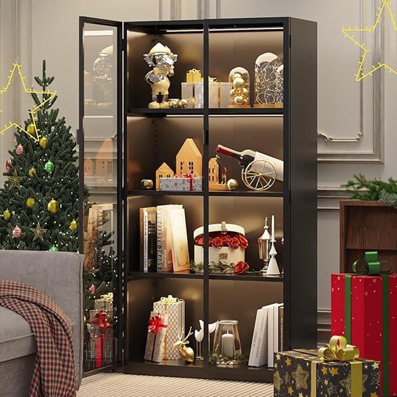 Display Cabinet with LED Lights and Adjustable Shelves