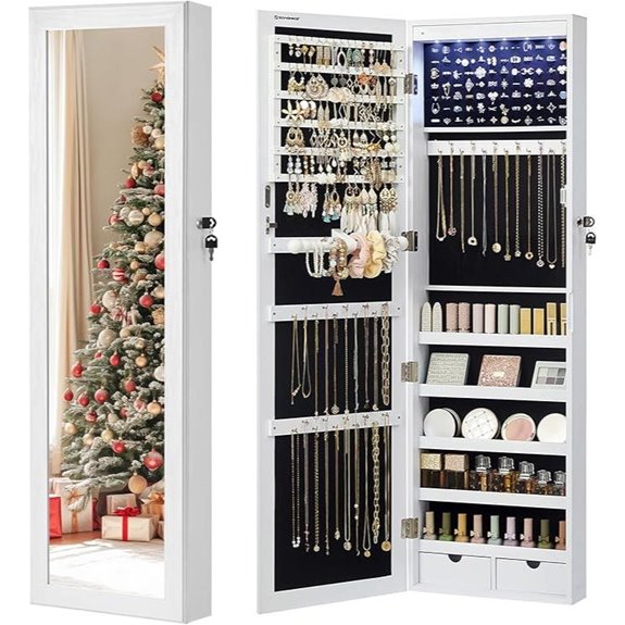 SONGMICS 6 LEDs Mirror Jewelry Cabinet Wall Mount