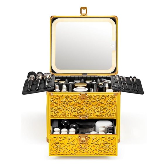 Qislee Makeup Box with Lighted Mirror and Dividers