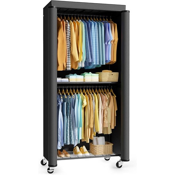 Clothes Rack with Cover Lockable Wheels Black