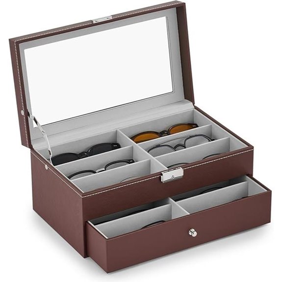 CO-Z Sunglasses Organizer with 12 Slots Lockable Brown