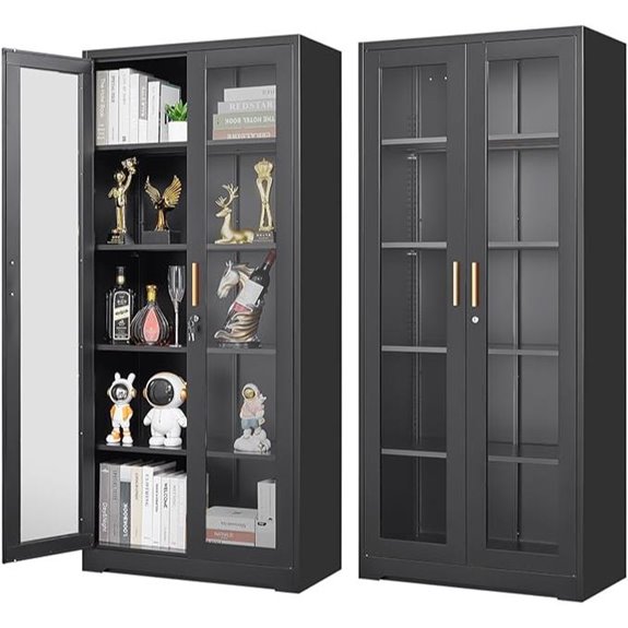 Glass Display Cabinet with Lock and Adjustable Shelves