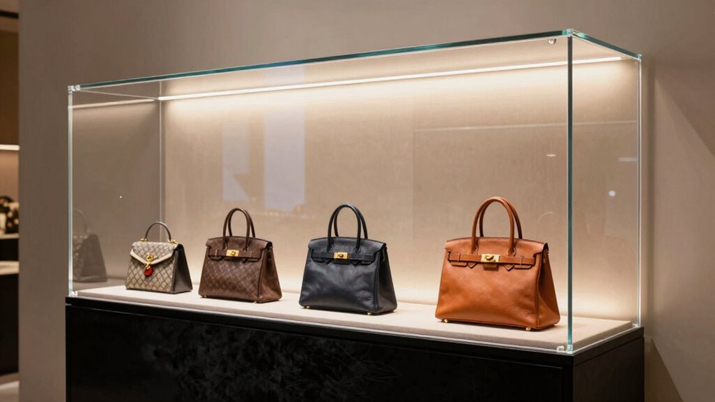 luxury handbag display cases