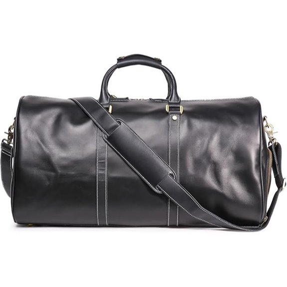 Men's Leather Travel Duffel Bag (Black 22 Inch)