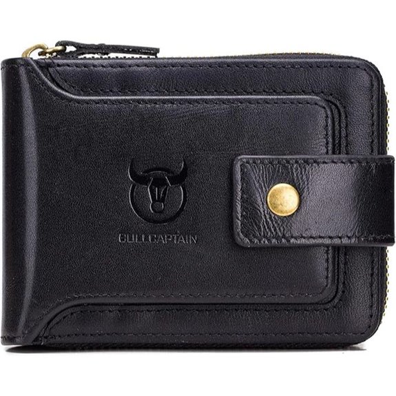 BULLCAPTAIN Men's Leather RFID Wallet with Zipper