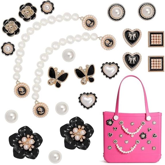 Pearl Chain Beach Bag Charms Set with Rhinestones