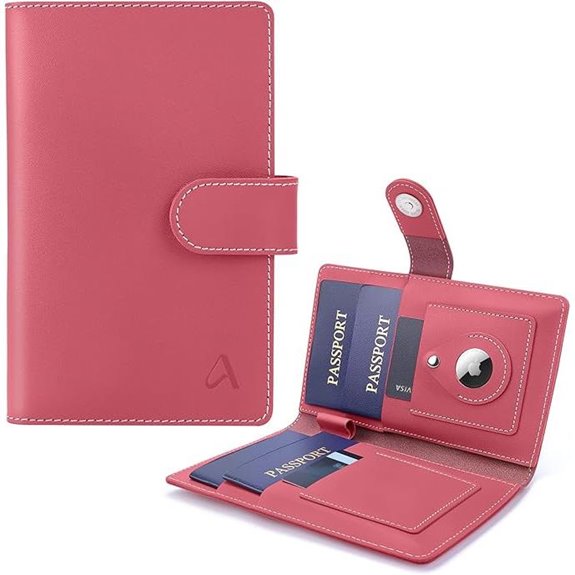 ALLIVE RFID Leather Passport Holder with AirTag (Rose Pink)