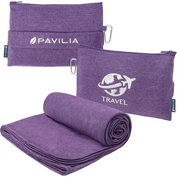 PAVILIA Travel Blanket & Pillow Set Purple