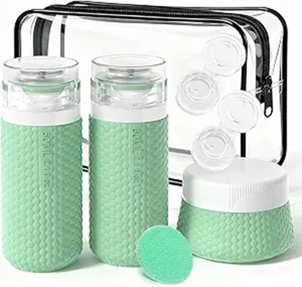 Travel Bottle Set with Facial Brush – Refillable Green