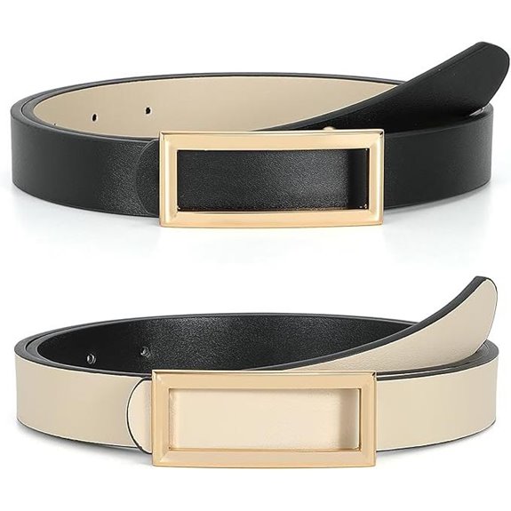 Reversible Leather Belt for Women with Gold Buckle