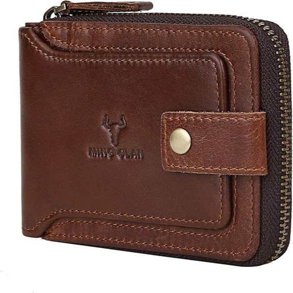 RFID Leather Zipper Wallet for Men with Coin Pocket