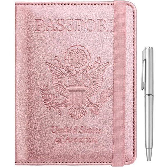 WALNEW RFID Passport Holder with Pen (A-Rosegold)