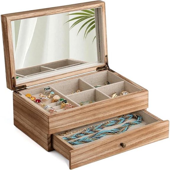 Meangood Rustic Wooden Jewelry Organizer with Mirror