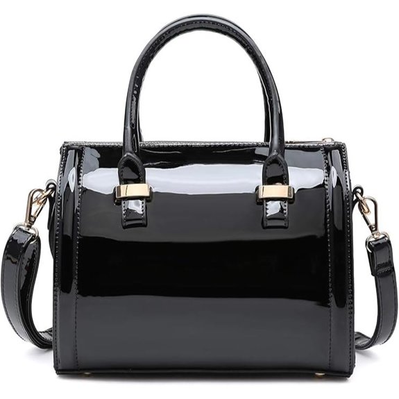 Shiny Faux Leather Handbag with Top Handle and Satchel