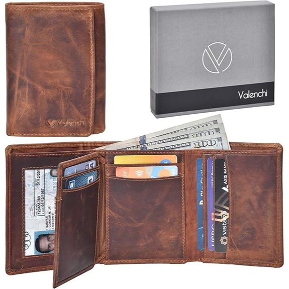 VALENCHI RFID Leather Slim Trifold Wallet for Men