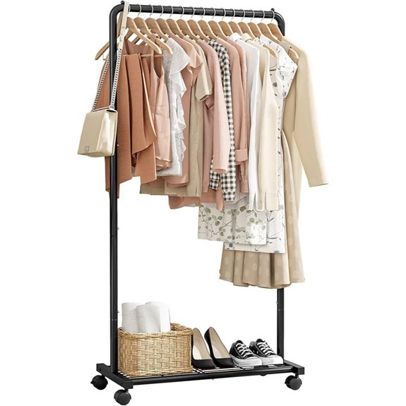 Heavy-Duty Clothing Rack with Mesh Shelf & Casters