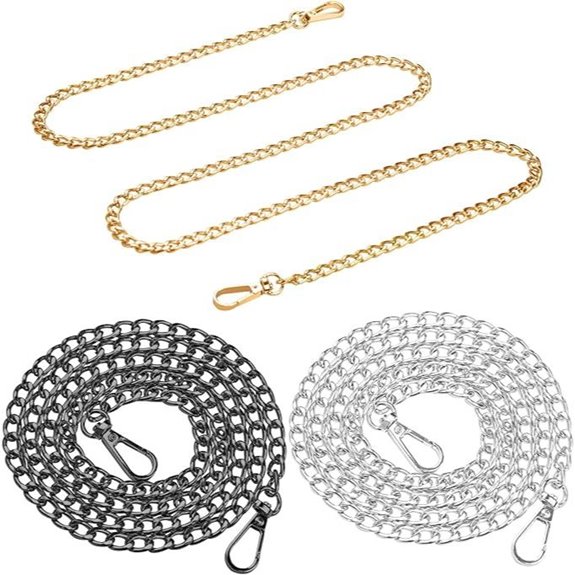 3-Pack Chain Straps for Purses (Black Silver Gold)